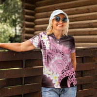 Piko Hawaiian Women Polo Shirt Pink Galaxy Spiral Plumeria Tribal Patterns DT05 - Polynesian Pride