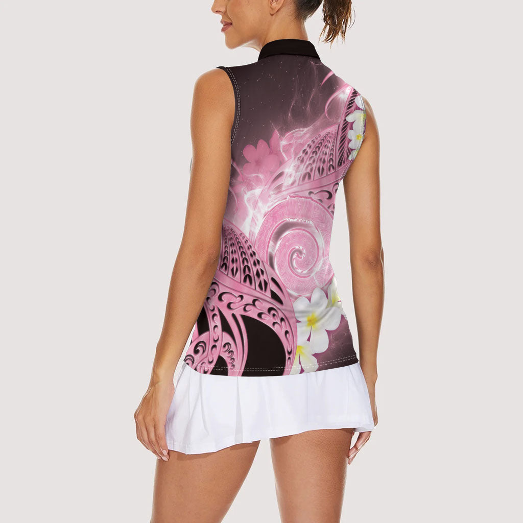 Piko Hawaiian Women Sleeveless Polo Shirt Pink Galaxy Spiral Plumeria Tribal Patterns DT05 - Polynesian Pride