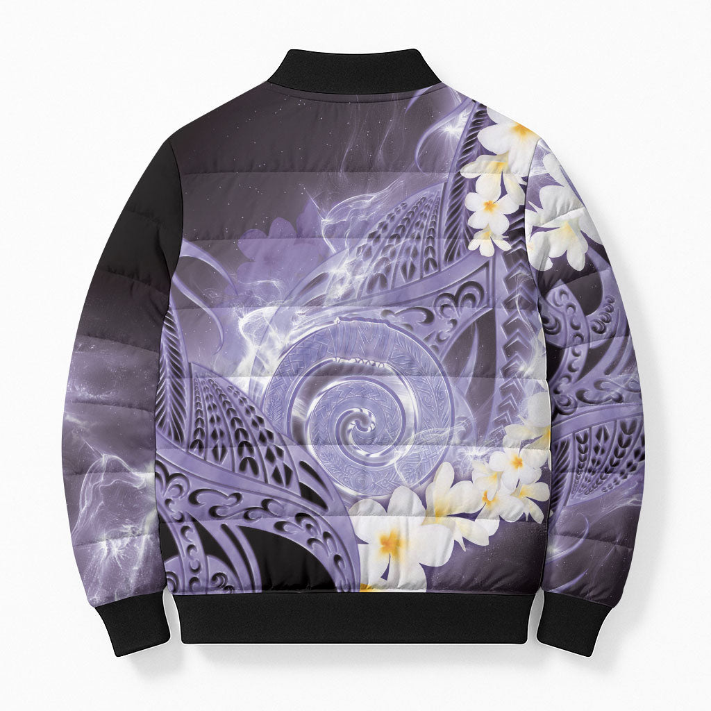 Piko Hawaiian Bomber Puffer Jacket Purple Galaxy Spiral Plumeria Tribal Patterns DT05 - Polynesian Pride