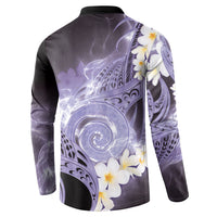 Piko Hawaiian Button Sweatshirt Purple Galaxy Spiral Plumeria Tribal Patterns DT05 - Polynesian Pride