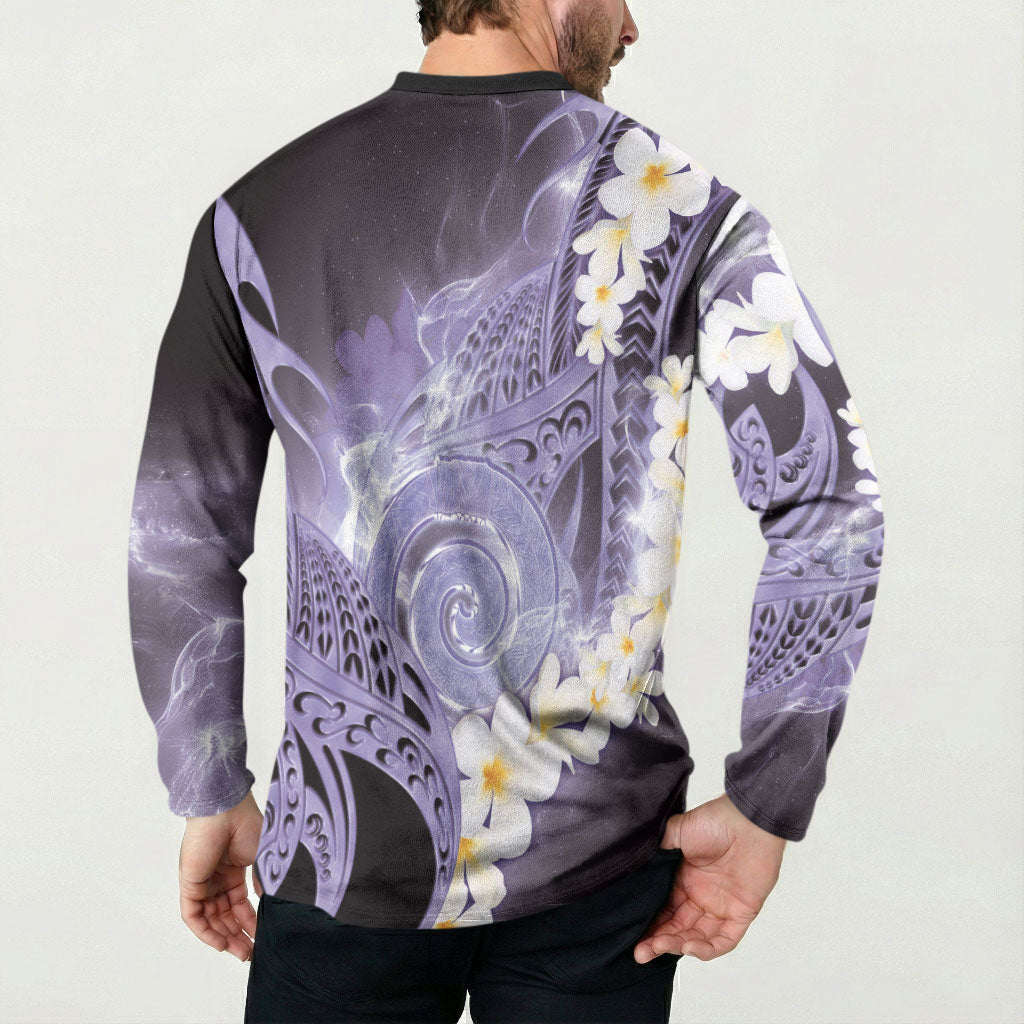 Piko Hawaiian Button Sweatshirt Purple Galaxy Spiral Plumeria Tribal Patterns DT05 - Polynesian Pride