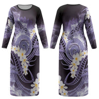 Piko Hawaiian Couples Matching Long Sleeve Bodycon Dress and Long Sleeve Button Shirt Purple Galaxy Spiral Plumeria Tribal Patterns DT05 - Polynesian Pride