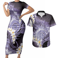 Piko Hawaiian Couples Matching Short Sleeve Bodycon Dress and Hawaiian Shirt Purple Galaxy Spiral Plumeria Tribal Patterns DT05 Purple - Polynesian Pride