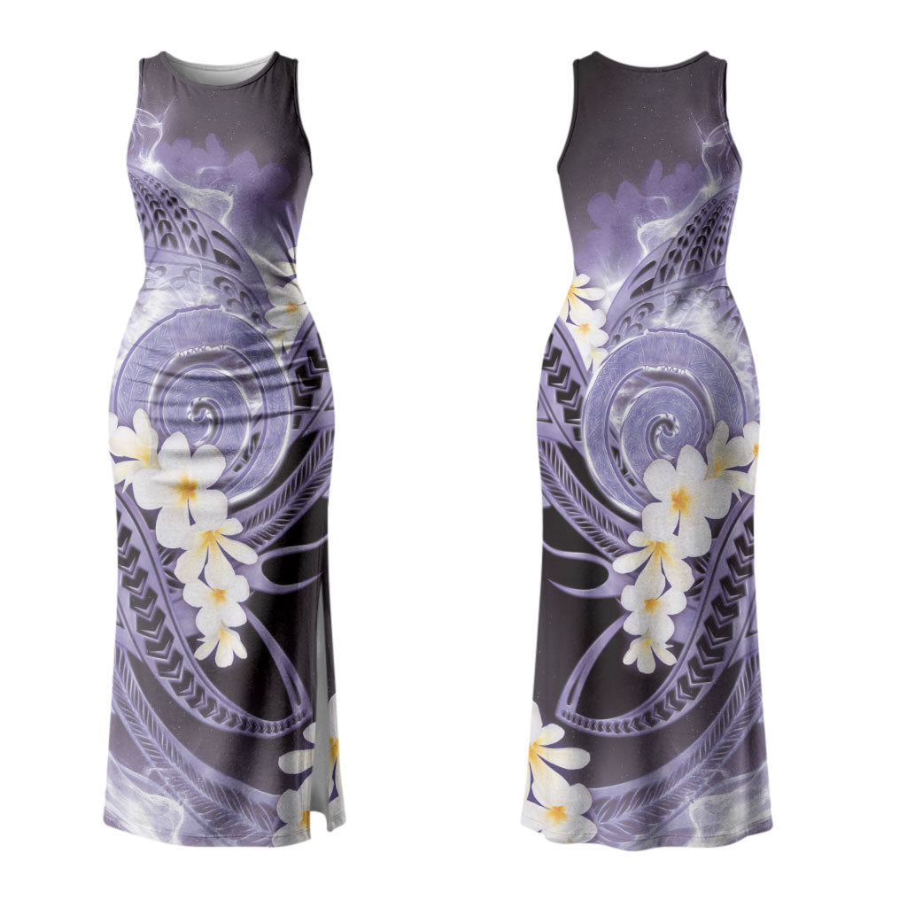 Piko Hawaiian Couples Matching Tank Maxi Dress and Long Sleeve Button Shirt Purple Galaxy Spiral Plumeria Tribal Patterns DT05 - Polynesian Pride