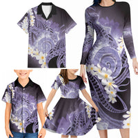 Piko Hawaiian Family Matching Long Sleeve Bodycon Dress and Hawaiian Shirt Purple Galaxy Spiral Plumeria Tribal Patterns DT05 - Polynesian Pride