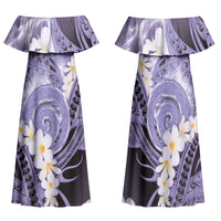 Piko Hawaiian Family Matching Off Shoulder Maxi Dress and Hawaiian Shirt Purple Galaxy Spiral Plumeria Tribal Patterns DT05 Mom's Dress Purple - Polynesian Pride
