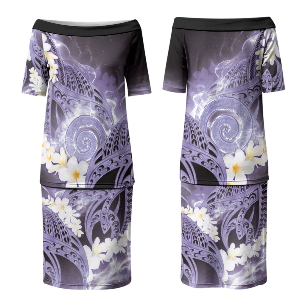 Piko Hawaiian Family Matching Puletasi and Hawaiian Shirt Purple Galaxy Spiral Plumeria Tribal Patterns DT05 Mom's Dress Purple - Polynesian Pride