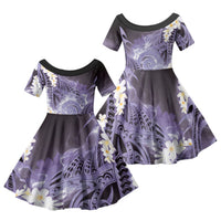Piko Hawaiian Family Matching Puletasi and Hawaiian Shirt Purple Galaxy Spiral Plumeria Tribal Patterns DT05 Daughter's Dress Purple - Polynesian Pride