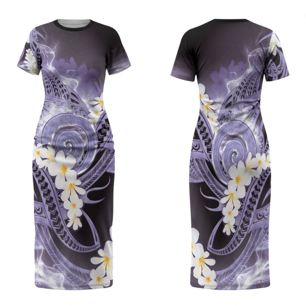 Piko Hawaiian Family Matching Short Sleeve Bodycon Dress and Hawaiian Shirt Purple Galaxy Spiral Plumeria Tribal Patterns DT05 Mom's Dress Purple - Polynesian Pride