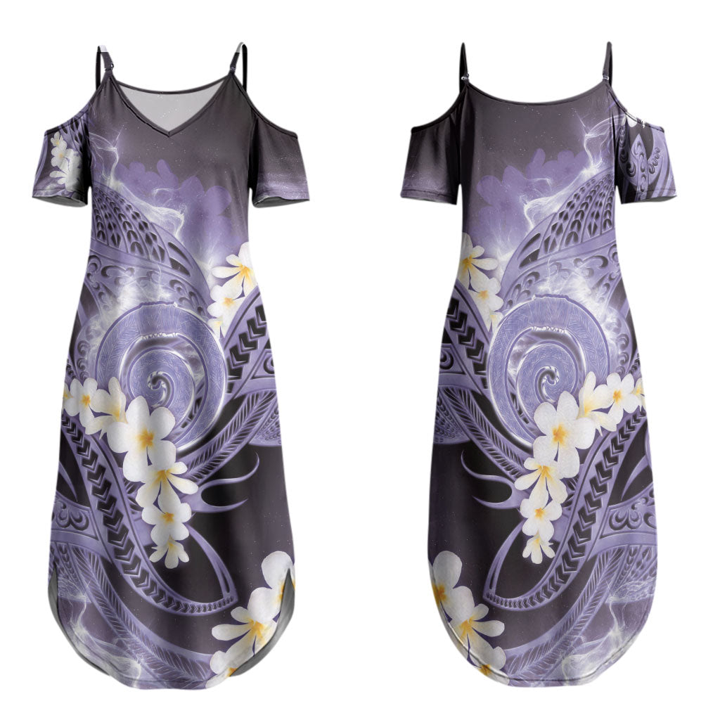 Piko Hawaiian Family Matching Summer Maxi Dress and Hawaiian Shirt Purple Galaxy Spiral Plumeria Tribal Patterns DT05 Mom's Dress Purple - Polynesian Pride