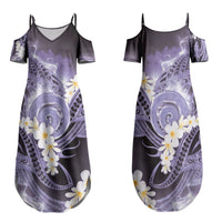 Piko Hawaiian Family Matching Summer Maxi Dress and Hawaiian Shirt Purple Galaxy Spiral Plumeria Tribal Patterns DT05 Mom's Dress Purple - Polynesian Pride