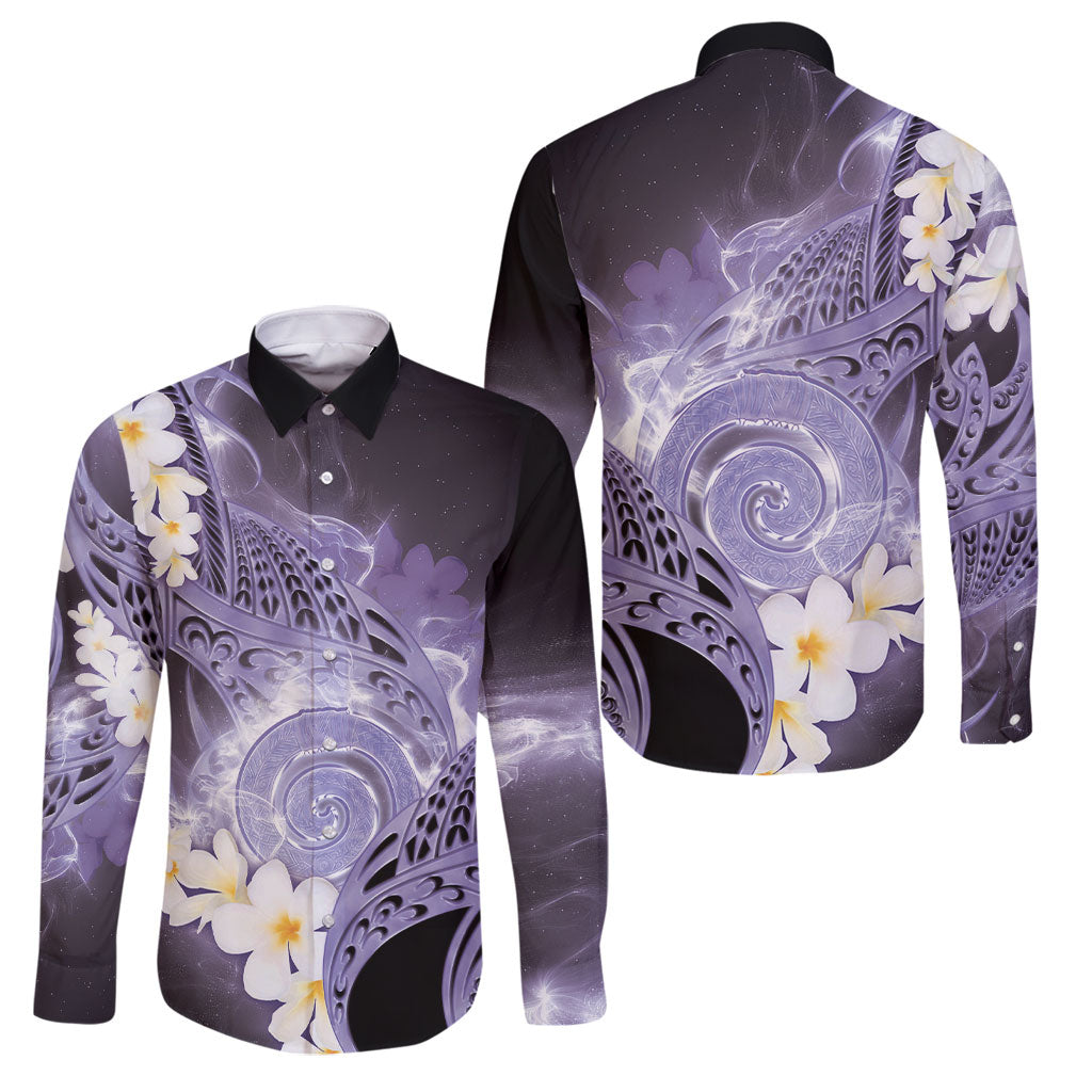 Piko Hawaiian Family Matching Summer Maxi Dress and Hawaiian Shirt Purple Galaxy Spiral Plumeria Tribal Patterns DT05 Dad's Shirt - Long Sleeve Purple - Polynesian Pride