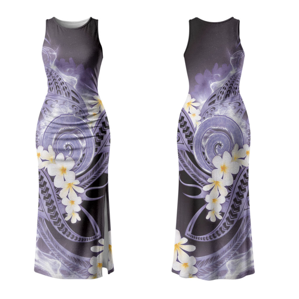 Piko Hawaiian Family Matching Tank Maxi Dress and Hawaiian Shirt Purple Galaxy Spiral Plumeria Tribal Patterns DT05 Mom's Dress Purple - Polynesian Pride