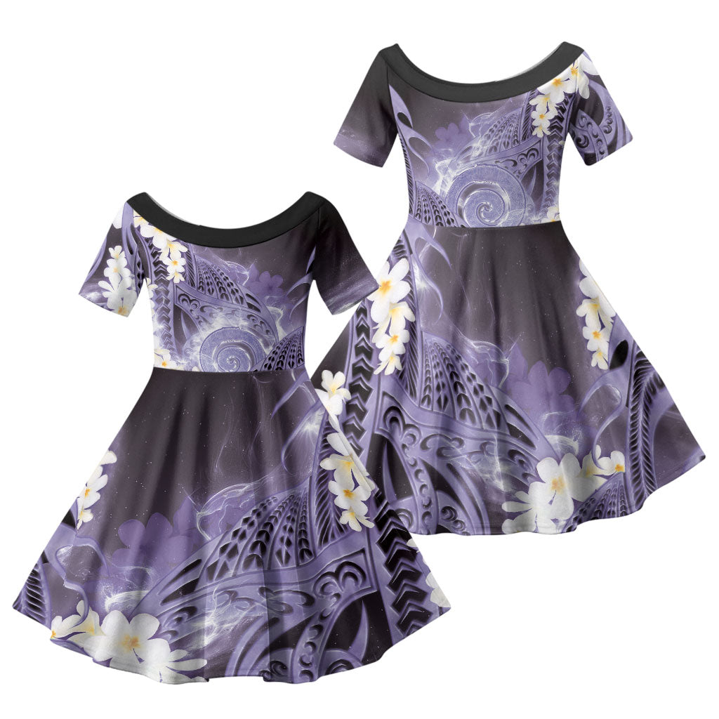 Piko Hawaiian Family Matching Tank Maxi Dress and Hawaiian Shirt Purple Galaxy Spiral Plumeria Tribal Patterns DT05 Daughter's Dress Purple - Polynesian Pride