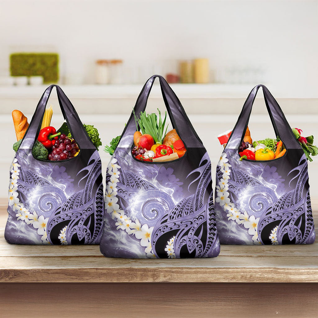 Piko Hawaiian Grocery Bag Purple Galaxy Spiral Plumeria Tribal Patterns DT05 3-pack One Size Purple - Polynesian Pride