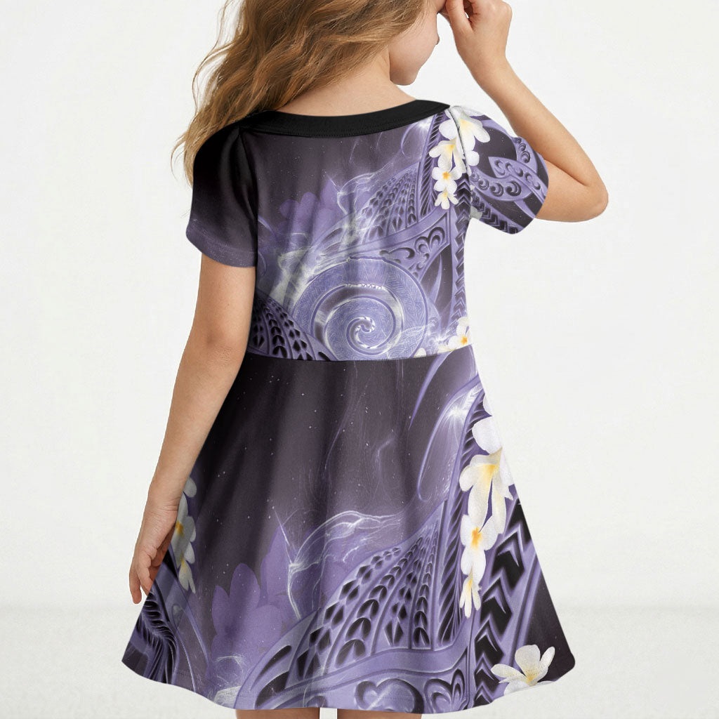 Piko Hawaiian Kid Short Sleeve Dress Purple Galaxy Spiral Plumeria Tribal Patterns DT05 - Polynesian Pride