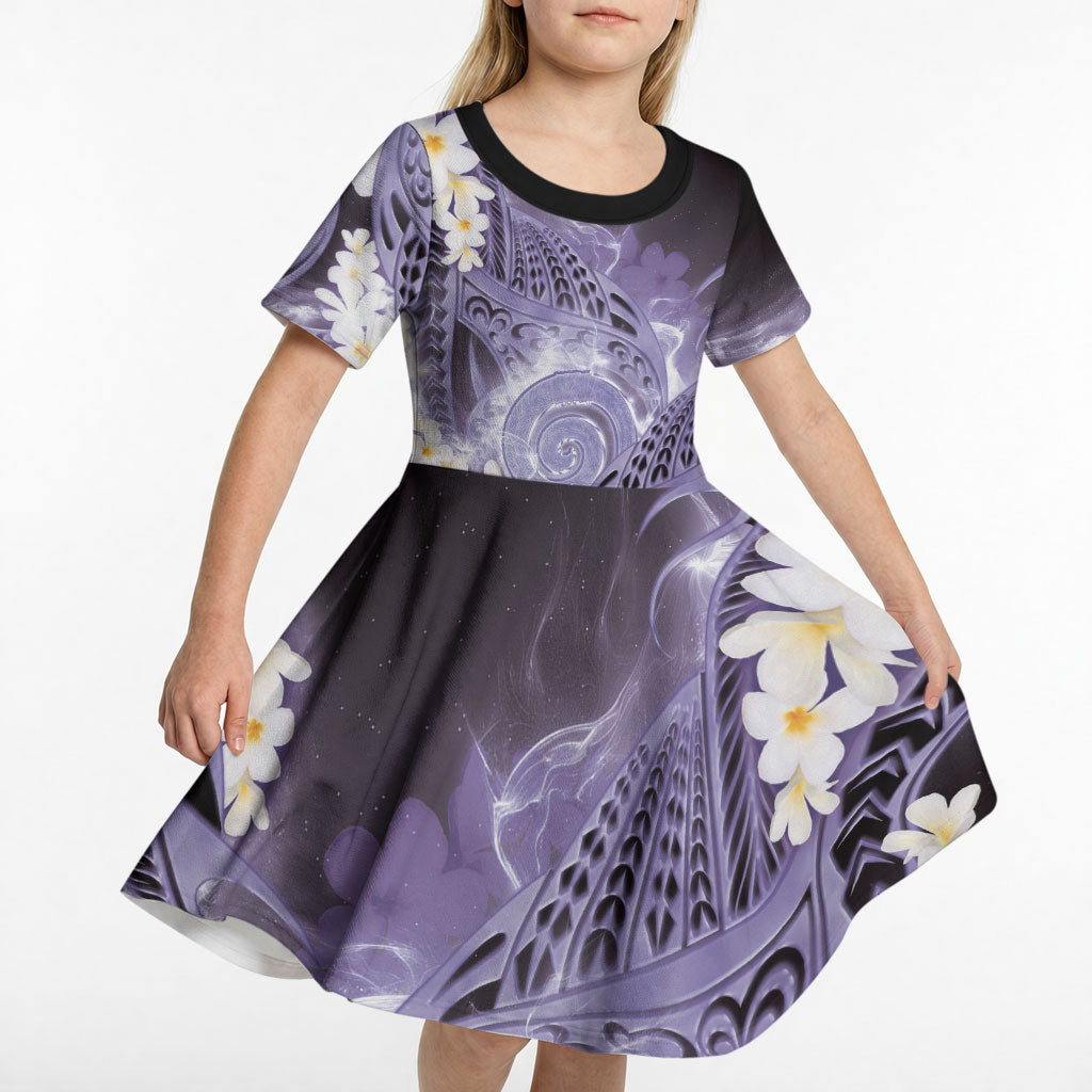 Piko Hawaiian Kid Short Sleeve Dress Purple Galaxy Spiral Plumeria Tribal Patterns DT05 - Polynesian Pride