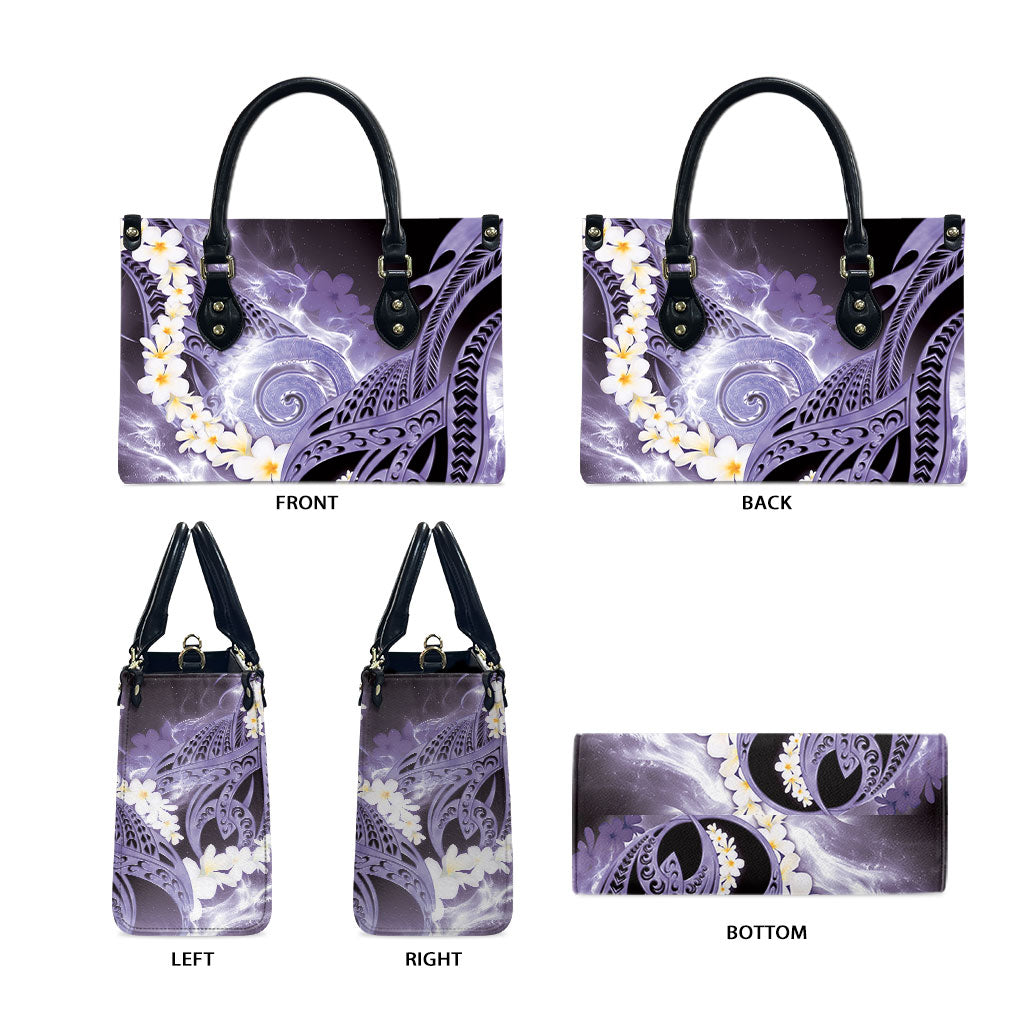 Piko Hawaiian Leather Bag Purple Galaxy Spiral Plumeria Tribal Patterns DT05 - Polynesian Pride