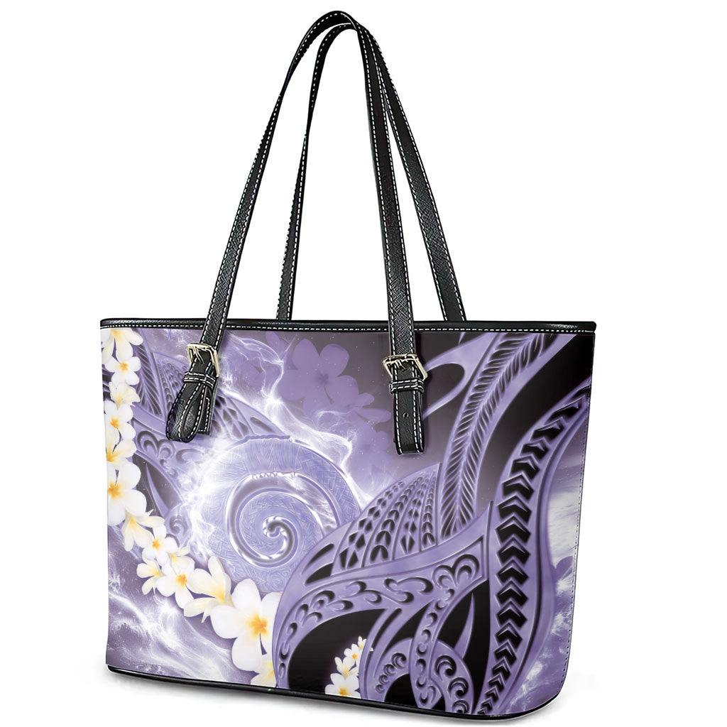 Piko Hawaiian Leather Tote Bag Purple Galaxy Spiral Plumeria Tribal Patterns DT05 - Polynesian Pride