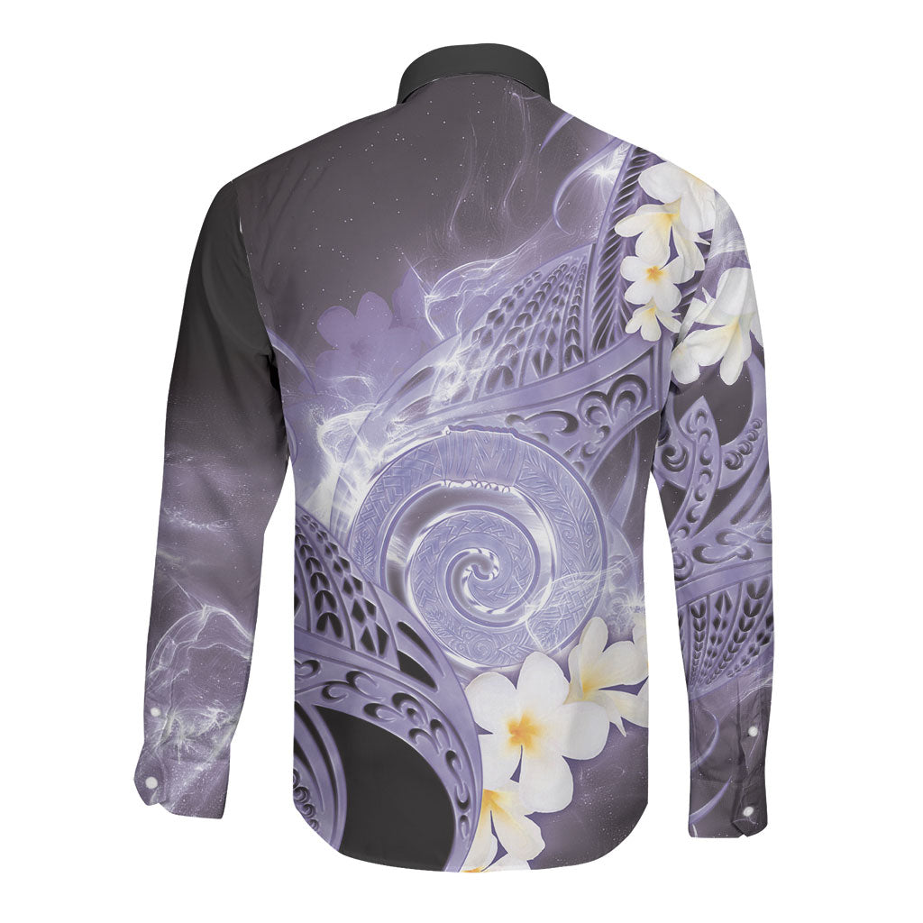 Piko Hawaiian Long Sleeve Button Shirt Purple Galaxy Spiral Plumeria Tribal Patterns DT05 - Polynesian Pride