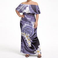 Piko Hawaiian Off Shoulder Maxi Dress Purple Galaxy Spiral Plumeria Tribal Patterns DT05 Women Purple - Polynesian Pride