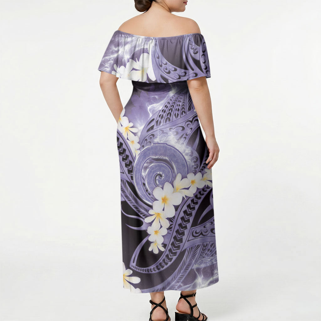 Piko Hawaiian Off Shoulder Maxi Dress Purple Galaxy Spiral Plumeria Tribal Patterns DT05 - Polynesian Pride
