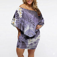 Piko Hawaiian Off Shoulder Short Dress Purple Galaxy Spiral Plumeria Tribal Patterns DT05 Women Purple - Polynesian Pride