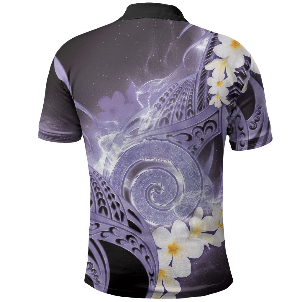 Piko Hawaiian Polo Shirt Purple Galaxy Spiral Plumeria Tribal Patterns DT05 - Polynesian Pride