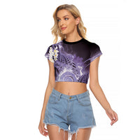 Piko Hawaiian Raglan Cropped T Shirt Purple Galaxy Spiral Plumeria Tribal Patterns DT05 Female Purple - Polynesian Pride