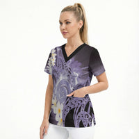 Piko Hawaiian Scrub Top Purple Galaxy Spiral Plumeria Tribal Patterns DT05 - Polynesian Pride