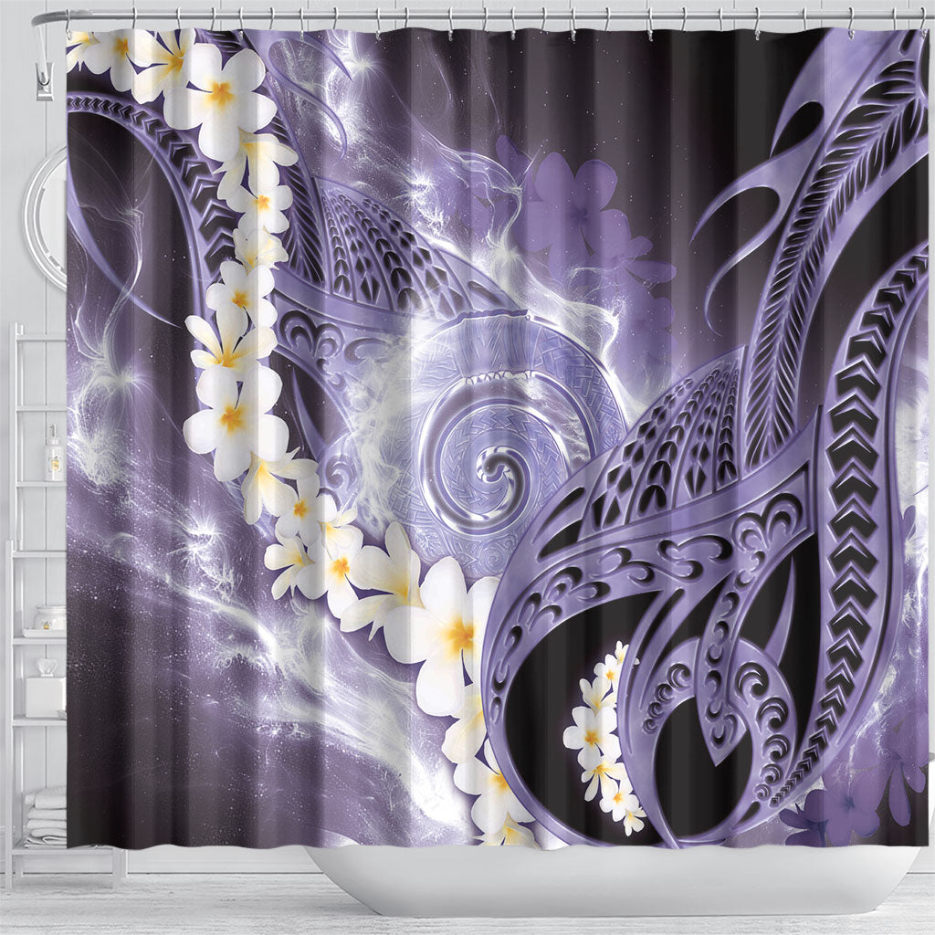 Piko Hawaiian Shower Curtain Purple Galaxy Spiral Plumeria Tribal Patterns DT05 - Polynesian Pride