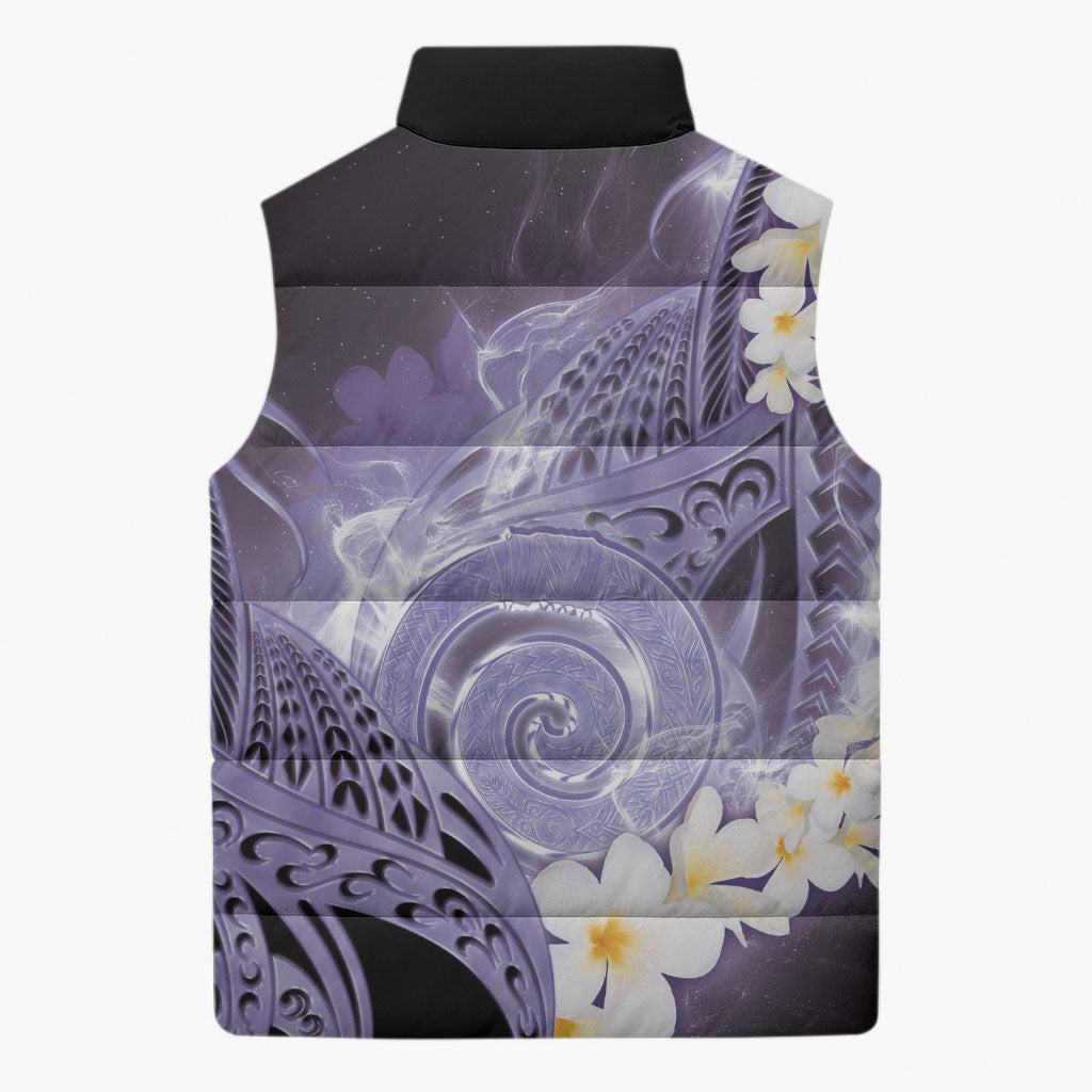 Piko Hawaiian Sleeveless Puffer Jacket Purple Galaxy Spiral Plumeria Tribal Patterns DT05 - Polynesian Pride