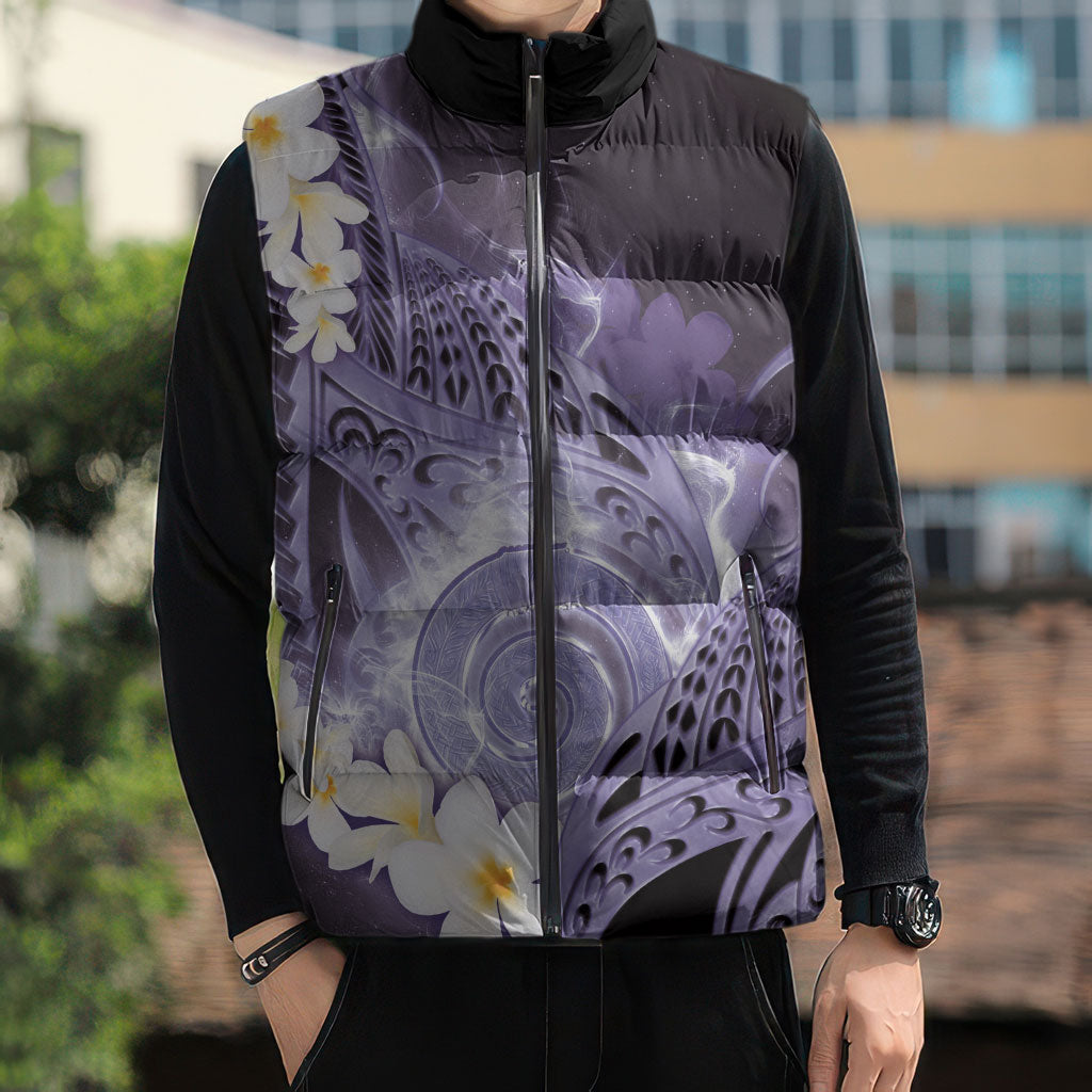 Piko Hawaiian Sleeveless Puffer Jacket Purple Galaxy Spiral Plumeria Tribal Patterns DT05 - Polynesian Pride