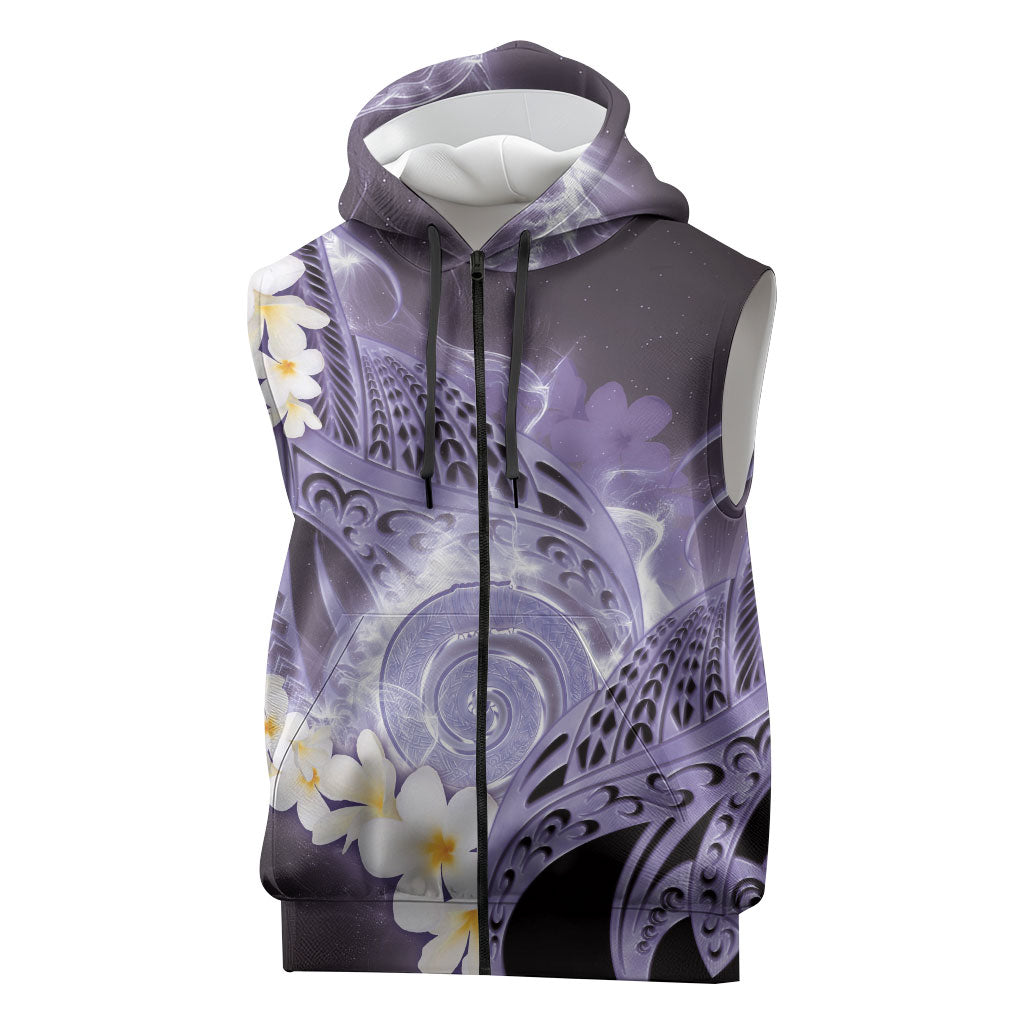 Piko Hawaiian Sleeveless Zip Hoodie Purple Galaxy Spiral Plumeria Tribal Patterns DT05 Purple - Polynesian Pride