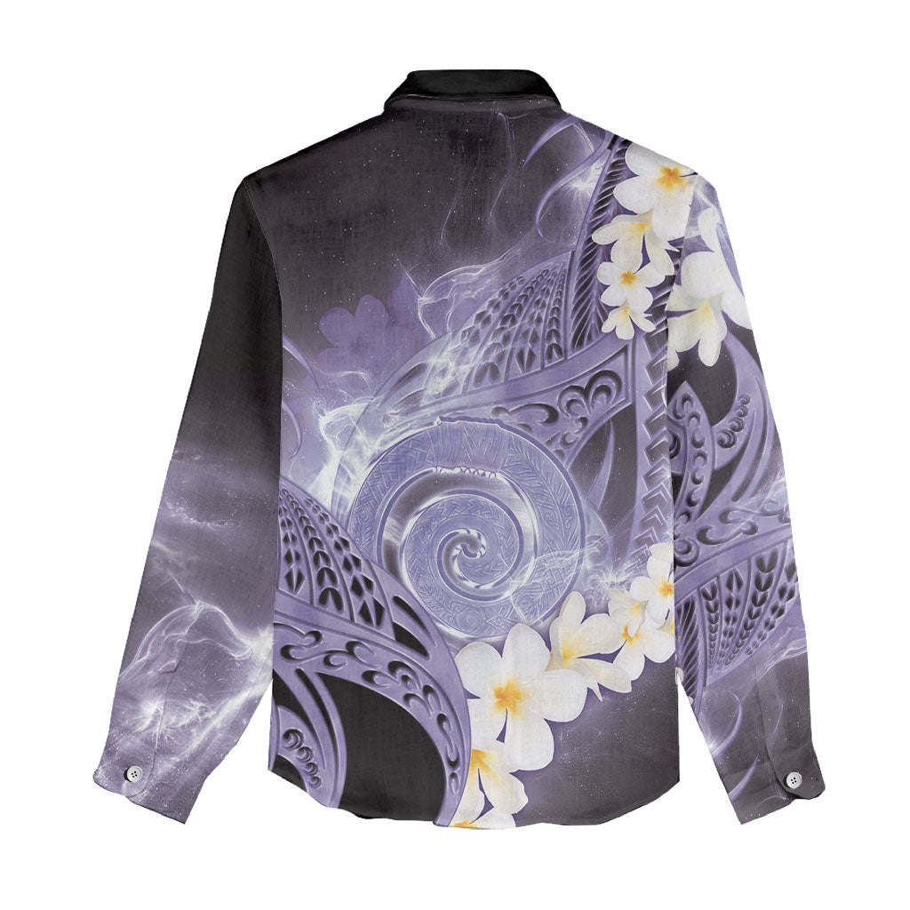 Piko Hawaiian Women Casual Shirt Purple Galaxy Spiral Plumeria Tribal Patterns DT05 - Polynesian Pride