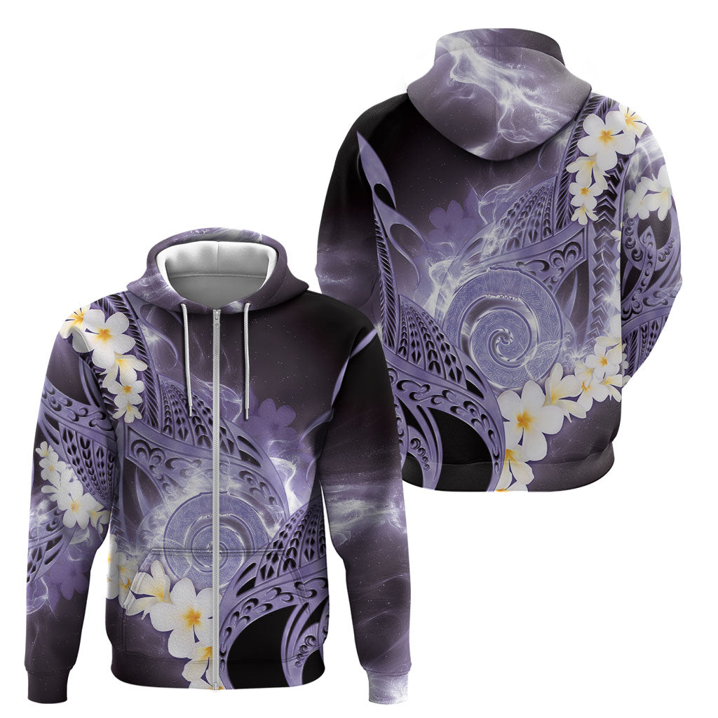 Piko Hawaiian Zip Hoodie Purple Galaxy Spiral Plumeria Tribal Patterns DT05 - Polynesian Pride