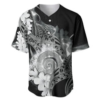 Piko Hawaiian Baseball Jersey Monochrome Galaxy Spiral Plumeria Tribal Patterns DT05 Black - Polynesian Pride