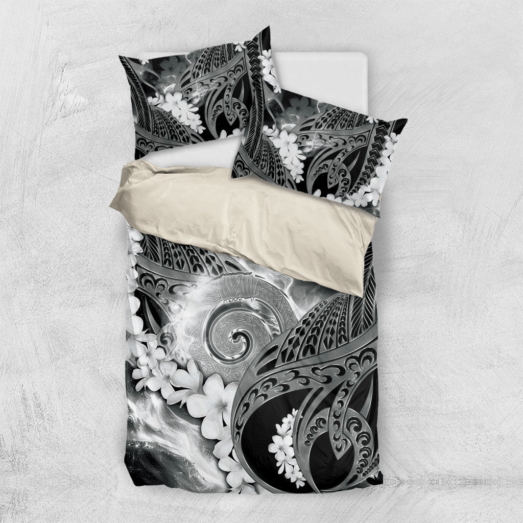 Piko Hawaiian Bedding Set Monochrome Galaxy Spiral Plumeria Tribal Patterns DT05 US Twin 172cm x 218cm Black - Polynesian Pride