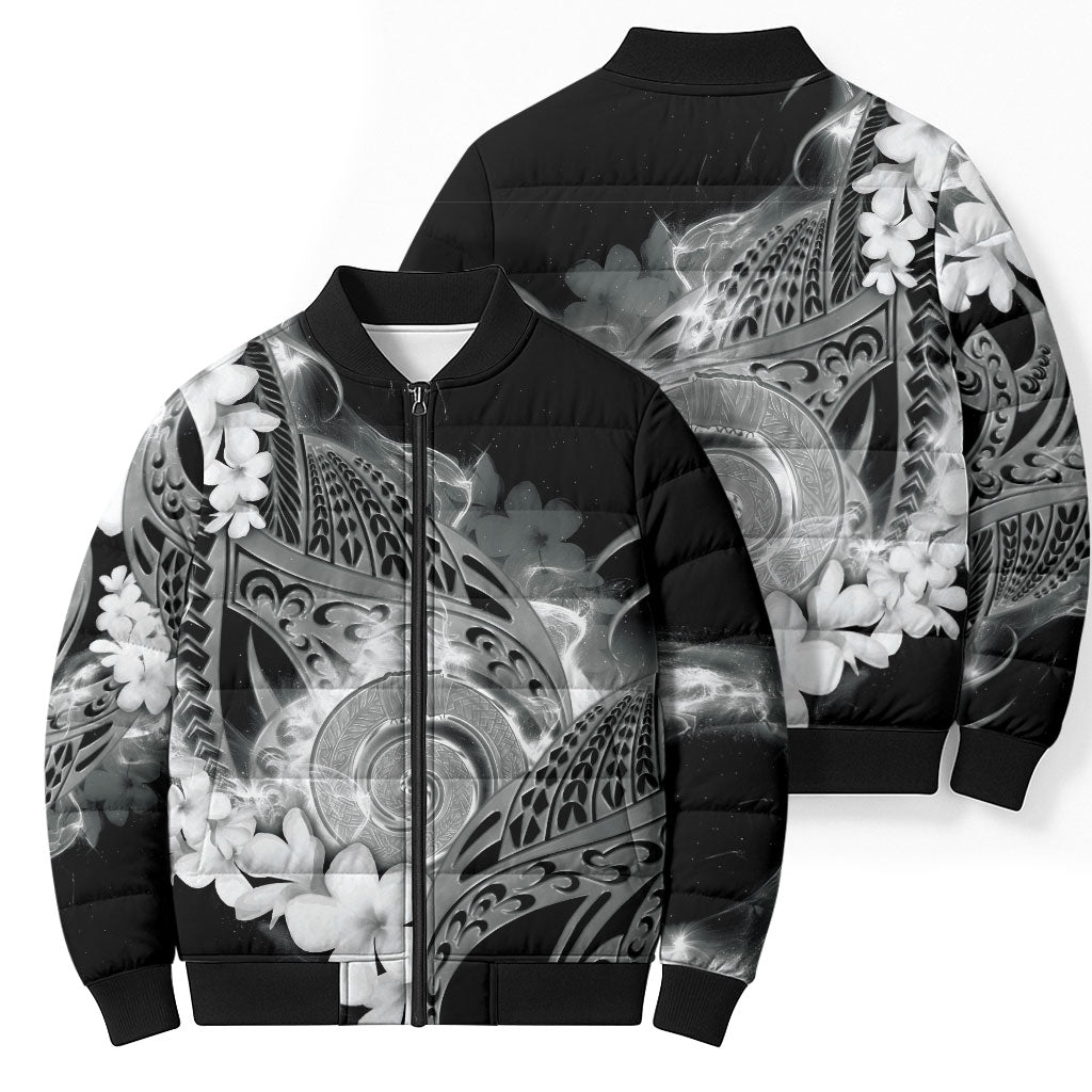 Piko Hawaiian Bomber Puffer Jacket Monochrome Galaxy Spiral Plumeria Tribal Patterns DT05 - Polynesian Pride