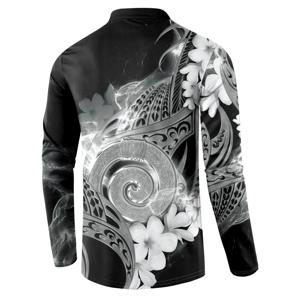 Piko Hawaiian Button Sweatshirt Monochrome Galaxy Spiral Plumeria Tribal Patterns DT05 - Polynesian Pride
