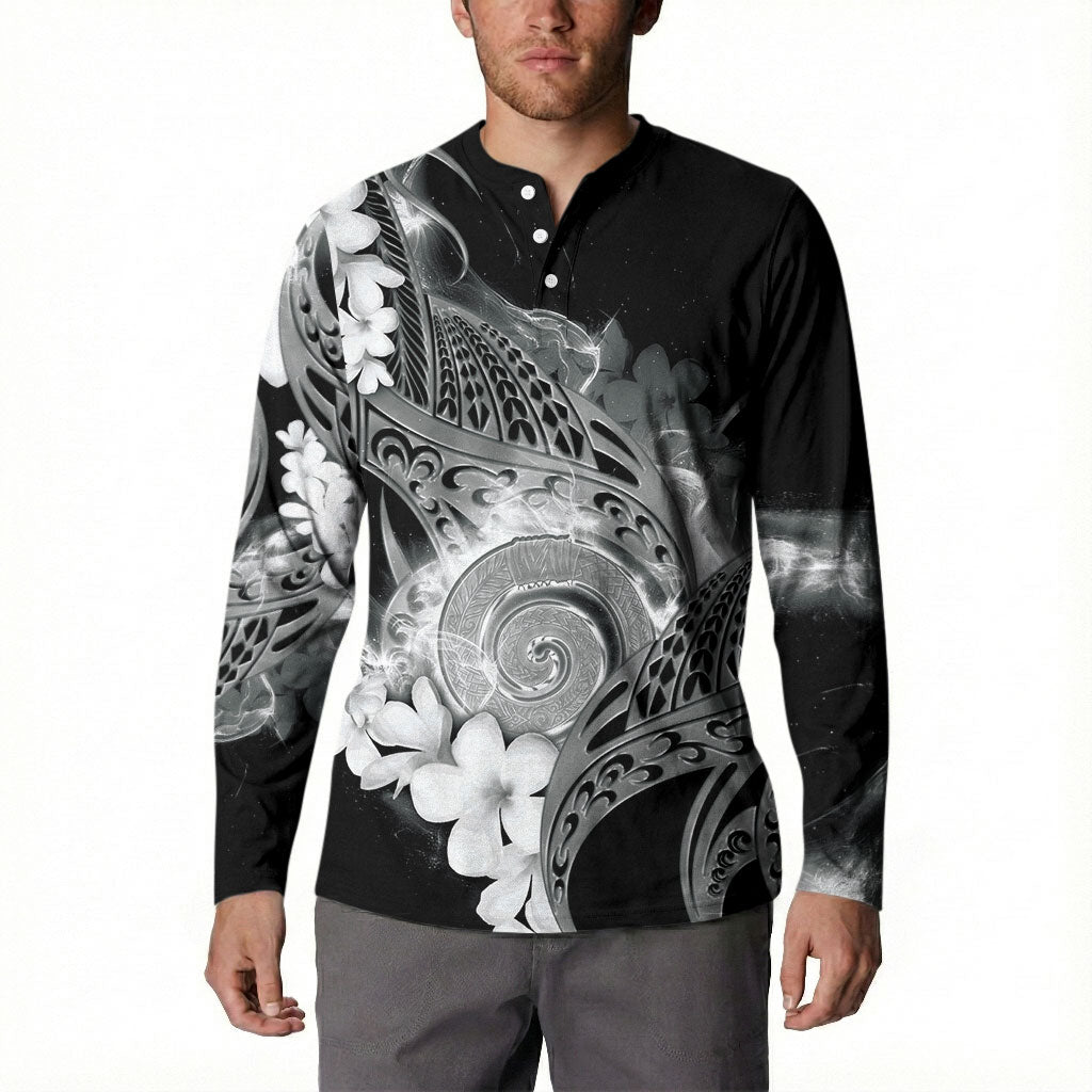 Piko Hawaiian Button Sweatshirt Monochrome Galaxy Spiral Plumeria Tribal Patterns DT05 - Polynesian Pride