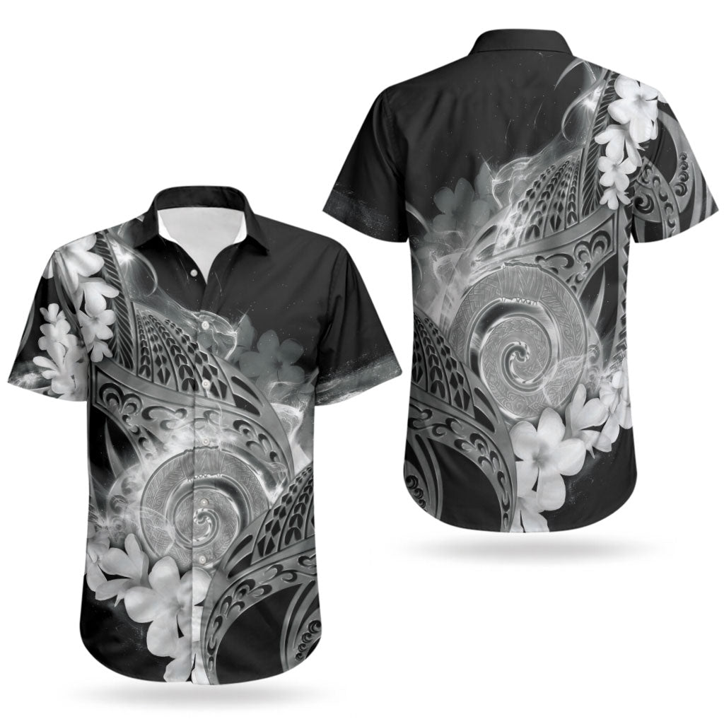 Piko Hawaiian Couples Matching Long Sleeve Bodycon Dress and Hawaiian Shirt Monochrome Galaxy Spiral Plumeria Tribal Patterns DT05 - Polynesian Pride