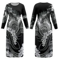 Piko Hawaiian Couples Matching Long Sleeve Bodycon Dress and Long Sleeve Button Shirt Monochrome Galaxy Spiral Plumeria Tribal Patterns DT05 - Polynesian Pride
