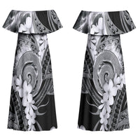 Piko Hawaiian Couples Matching Off Shoulder Maxi Dress and Long Sleeve Button Shirt Monochrome Galaxy Spiral Plumeria Tribal Patterns DT05 - Polynesian Pride