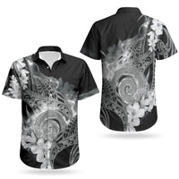 Piko Hawaiian Couples Matching Puletasi and Hawaiian Shirt Monochrome Galaxy Spiral Plumeria Tribal Patterns DT05 - Polynesian Pride