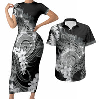 Piko Hawaiian Couples Matching Short Sleeve Bodycon Dress and Hawaiian Shirt Monochrome Galaxy Spiral Plumeria Tribal Patterns DT05 Black - Polynesian Pride