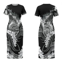 Piko Hawaiian Couples Matching Short Sleeve Bodycon Dress and Long Sleeve Button Shirt Monochrome Galaxy Spiral Plumeria Tribal Patterns DT05 - Polynesian Pride