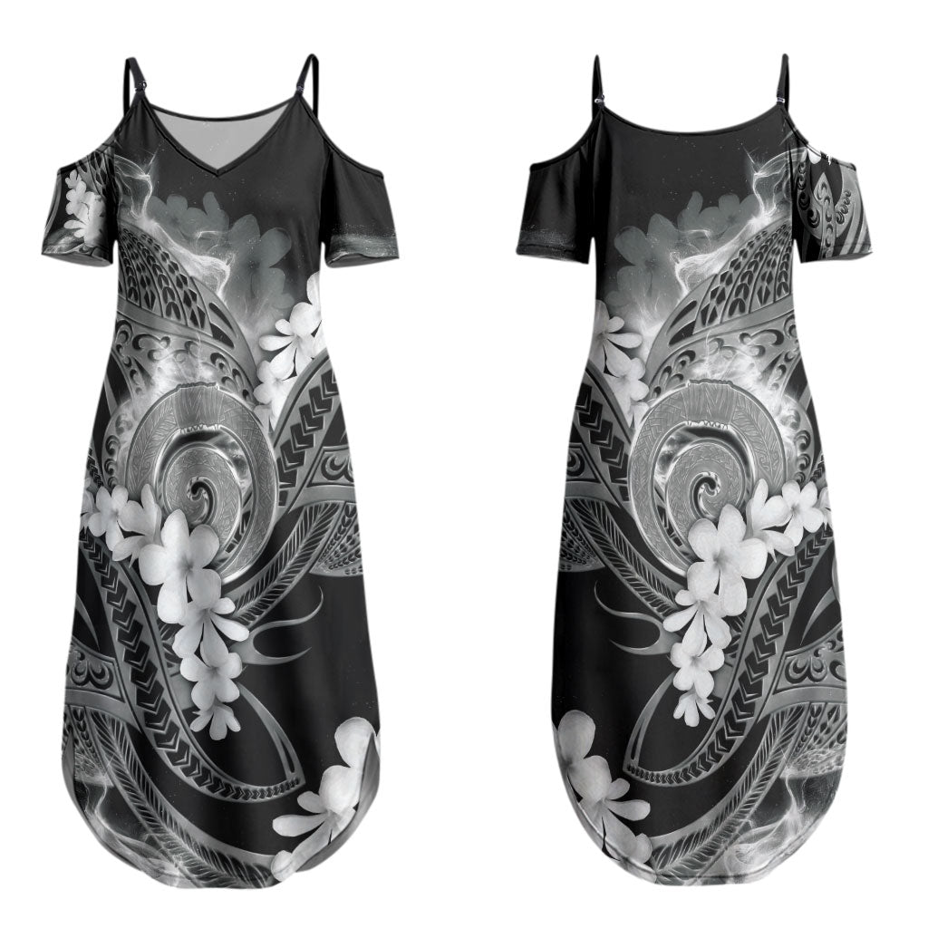 Piko Hawaiian Couples Matching Summer Maxi Dress and Long Sleeve Button Shirt Monochrome Galaxy Spiral Plumeria Tribal Patterns DT05 - Polynesian Pride