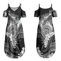 Piko Hawaiian Couples Matching Summer Maxi Dress and Long Sleeve Button Shirt Monochrome Galaxy Spiral Plumeria Tribal Patterns DT05 - Polynesian Pride