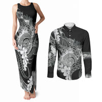 Piko Hawaiian Couples Matching Tank Maxi Dress and Long Sleeve Button Shirt Monochrome Galaxy Spiral Plumeria Tribal Patterns DT05 Black - Polynesian Pride